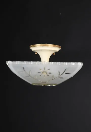 Square Floral Glass Semi Flush Mounted Hanging Fixture