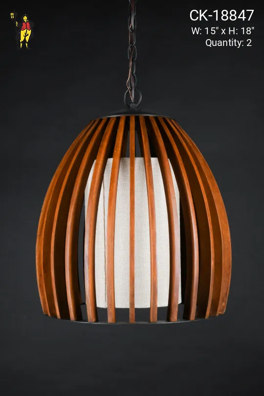 Wooden & Fabric Shaded Mid Century Modern Hanging Pendant