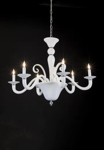 Curved Arm White Glass Chandelier