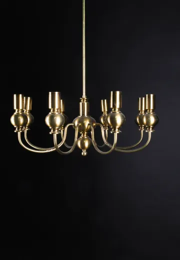 Polished Brass Eight Light Chandelier