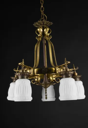 Antique Brass Five Light Gothic Chandelier