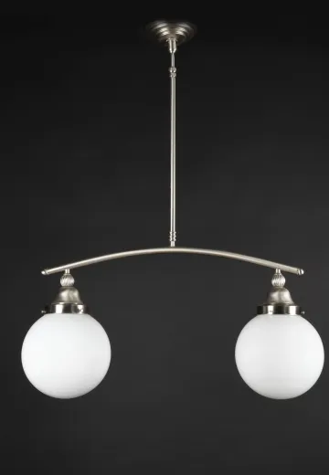 24" Linear Nickel Two Light Hanging Fixture w/Glass Globes