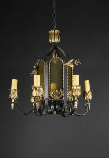 Iron Five Light Gothic Lantern Style Chandelier