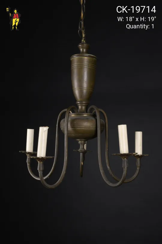 Antique Brass Five Light Pre War Chandelier