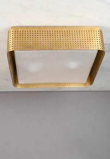 Pierced Brass Rounded Square Flush Mount Fixture