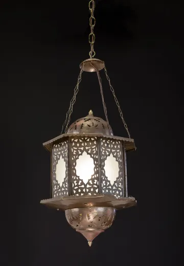 Old Pierced Metal & Frosted Glass Moorish Lantern