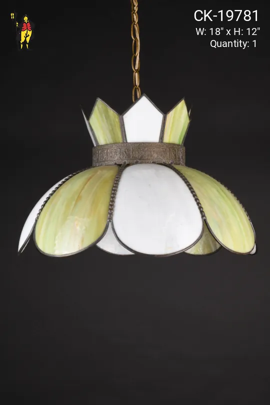 Green & White Slag Glass Hanging Pendant