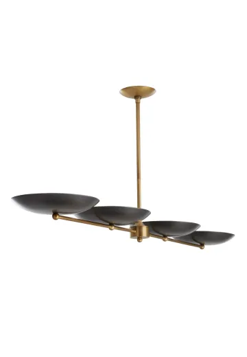 54" Four Antique Brass Bowl Linear Hanging Fixture
