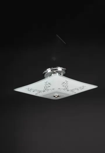 Square Floral Glass Flush Mount Fixture