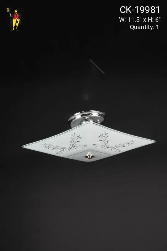 Square Floral Glass Flush Mount Fixture