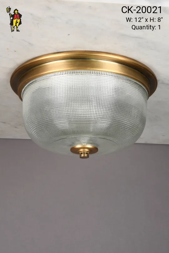 Textured Glass & Antique Brass Flush Mount Fixture