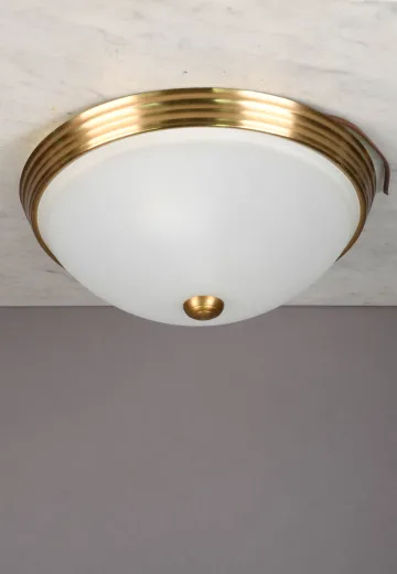 Antique Bras & Frosted Glass Flush Mount Fixture