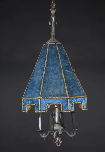 Blue Fabric Shaded Gothic Hanging Pendant