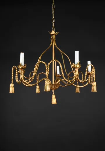 Brass Five Light Tassel Chandelier