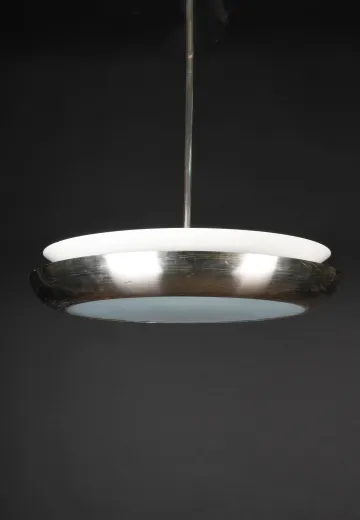 Nickel Hanging Pendant w/Glass Diffuser (One Textured, One Smooth)