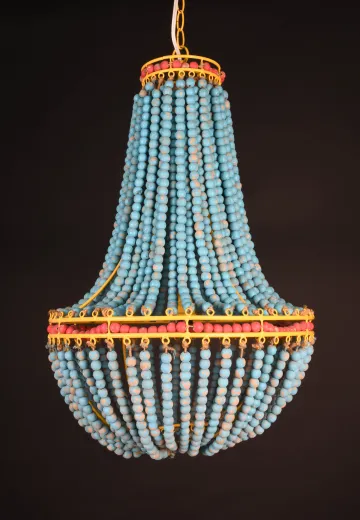 Blue, Red, & Yellow Beaded Basket Chandelier