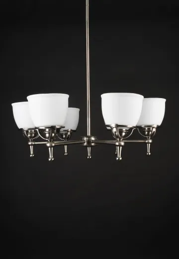 Modern Nickel & Glass Shaded Chandelier (On 24" Stem)