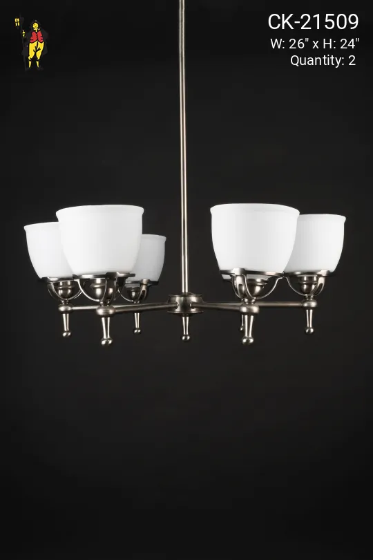 Modern Nickel & Glass Shaded Chandelier (On 24" Stem)