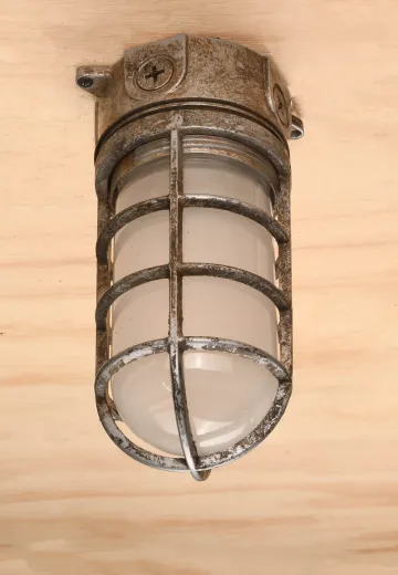 Distressed Metal Caged Vapor Proof Ceiling Mount Fixture