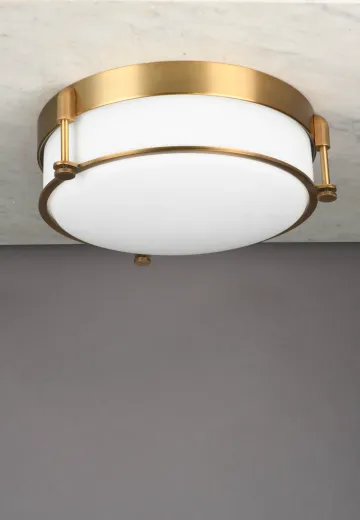 Antique Brass & Glass Flush Mount Fixture