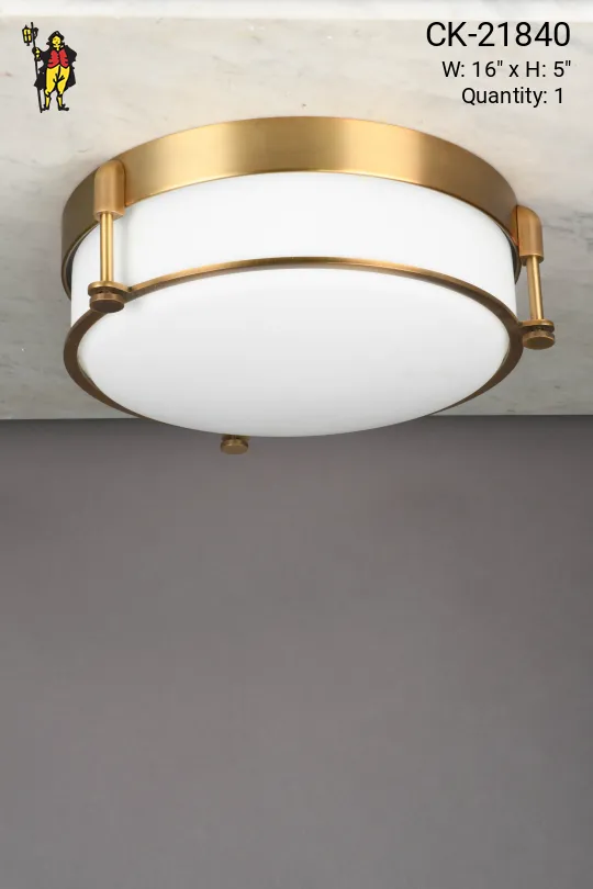 Antique Brass & Glass Flush Mount Fixture