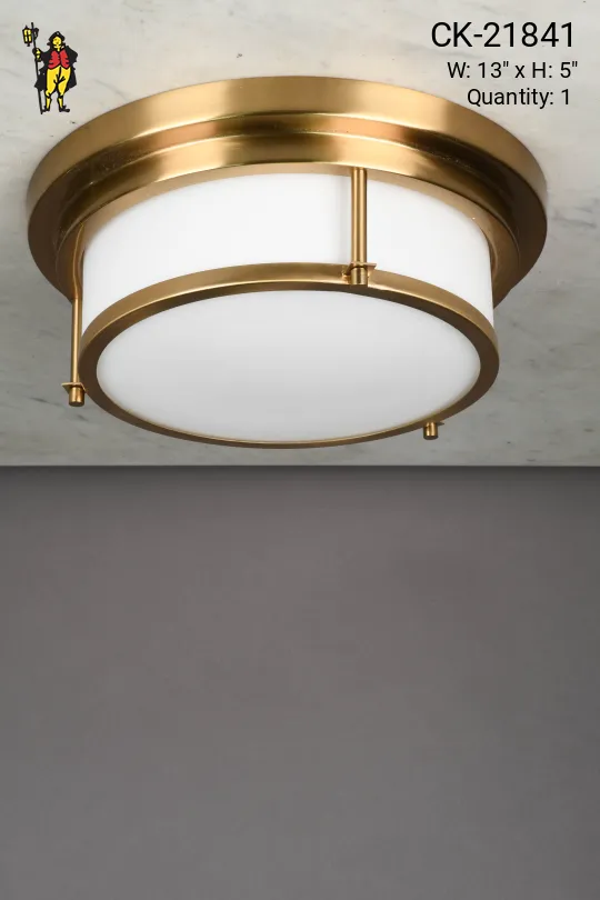 Glass & Antique Brass Flush Mount Fixture