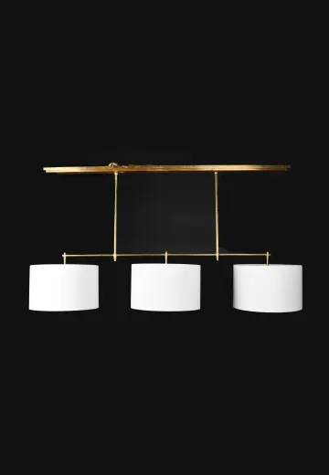 Brass Three Light Fabric Shaded Linear Hanging Fixture
