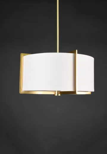 Hanging Brass Accented Gray Drum Shade Pendant (On 31" Stem)