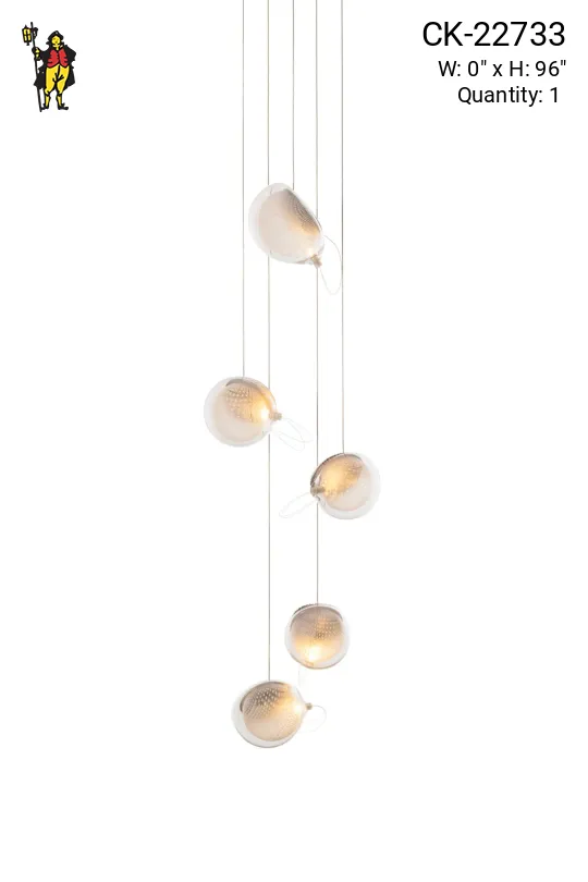 Modern Blown Glass Five Light Hanging Pendant