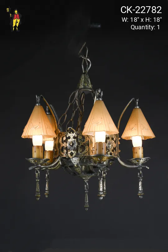 Five Light Glass Shaded Gothic Chandelier