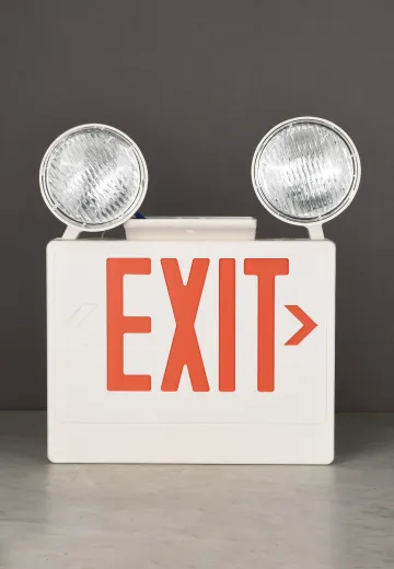 Plastic Double Sided Ceiling Mount Exit Sign w/Two Emergency Lights & Arrow