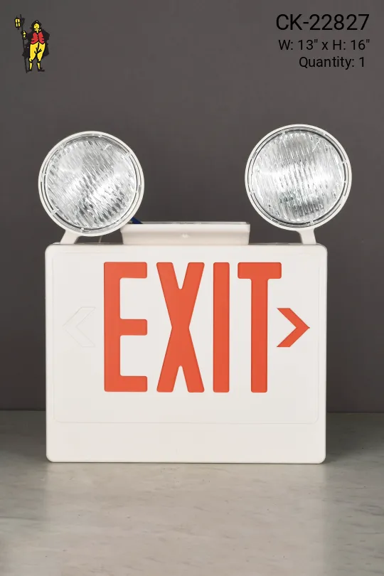 Plastic Double Sided Ceiling Mount Exit Sign w/Two Emergency Lights & Arrow