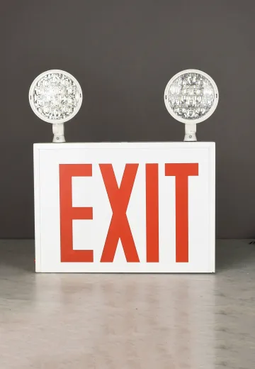 Plastic Double Sided Ceiling Mount Exit Sign w/Two Emergency Lights