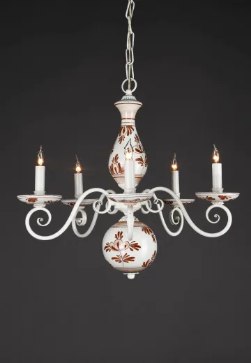 Floral Painted White Five Light Traditional Chandelier