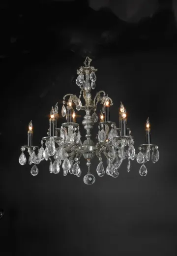 12 Light Candle Based Chandelier w/Crystal Drops