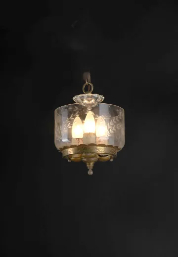 Small Etched Glass Three Candle Hanging Fixture