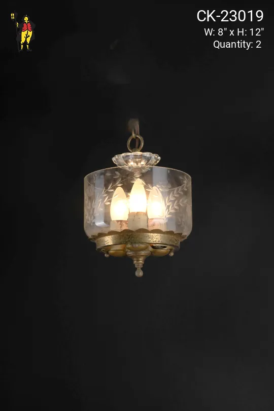 Small Etched Glass Three Candle Hanging Fixture