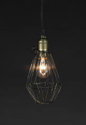 Hanging Socket Exposed Bulb Pendant w/Black Cage
