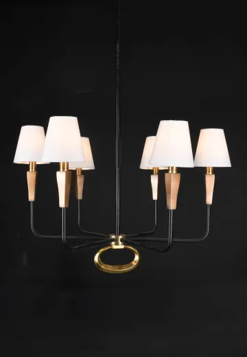 Black Six Light Formal Hanging Fixture w/Brass Accent