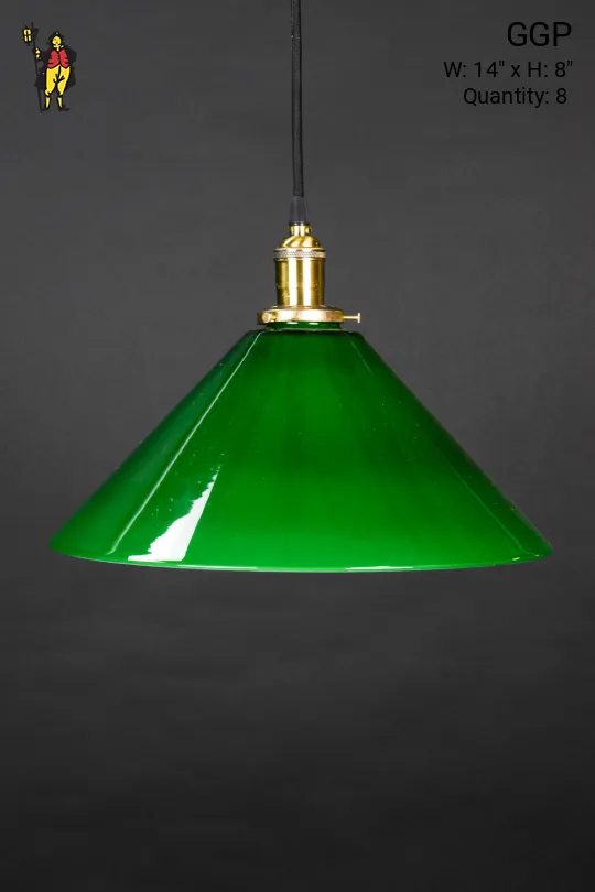 14" Green Glass Cone Shade Hanging Pendant