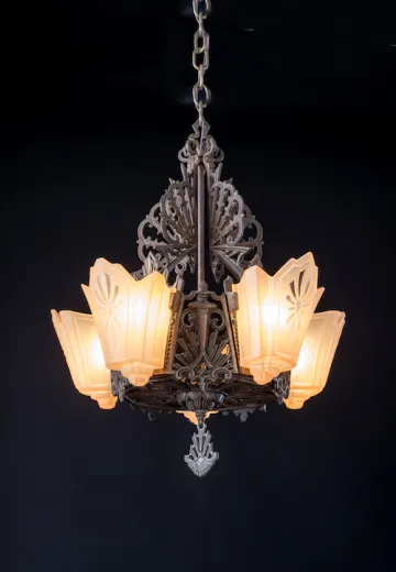 Art Deco Bronze & Glass Chandelier