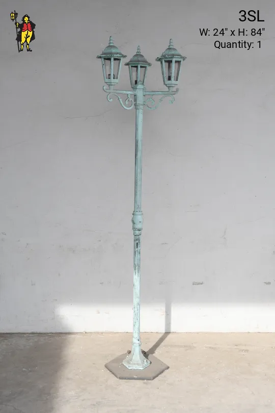 Distressed Green Three Headed Lamp Post