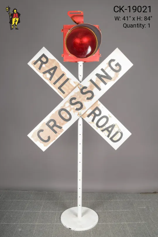 Red & White Metal "Railroad Crossing" Sign
