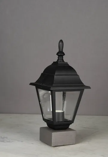 Black Traditional Park Style Lamp Post Head on Wooden Block