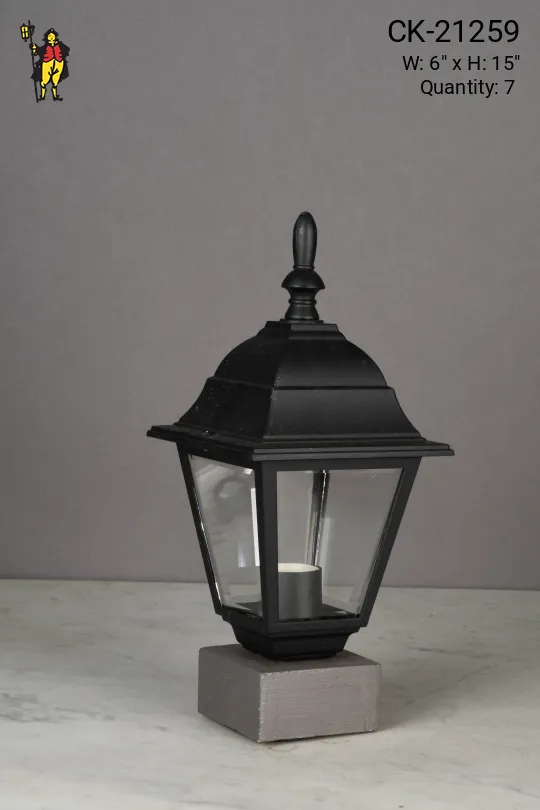 Black Traditional Park Style Lamp Post Head on Wooden Block