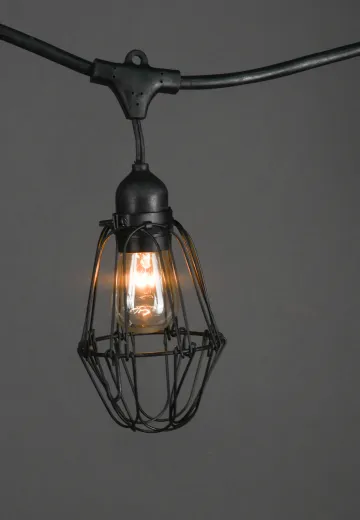 50' Black Carnival Light w/Black Metal Cages & Clear Bulb
