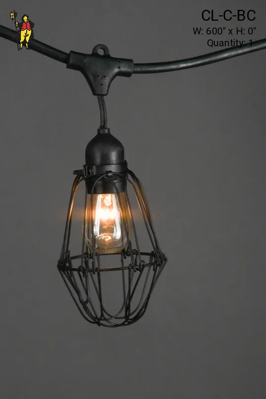 50' Black Carnival Light w/Black Metal Cages & Clear Bulb