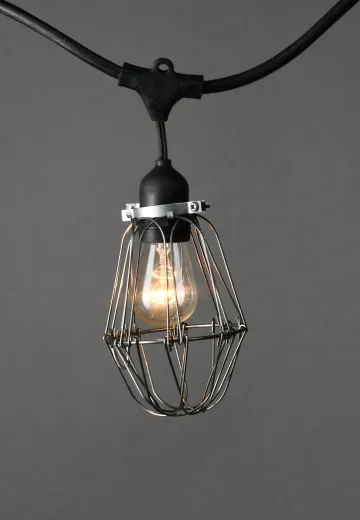 50' Black Carnival Light w/Silver Cages & Clear Bulb