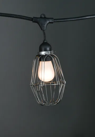 50' Black Carnival Light w/Silver Metal Cages & Frosted Bulb