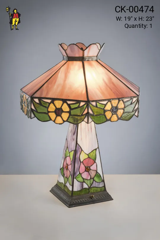 Multicolor Painted Floral Slag Glass Table Lamp